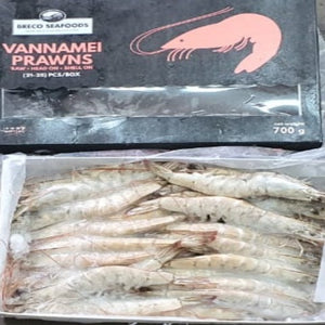 BUTTERFLIED WHITE TIGER PRAWNS 700g HEAD ON 26/30